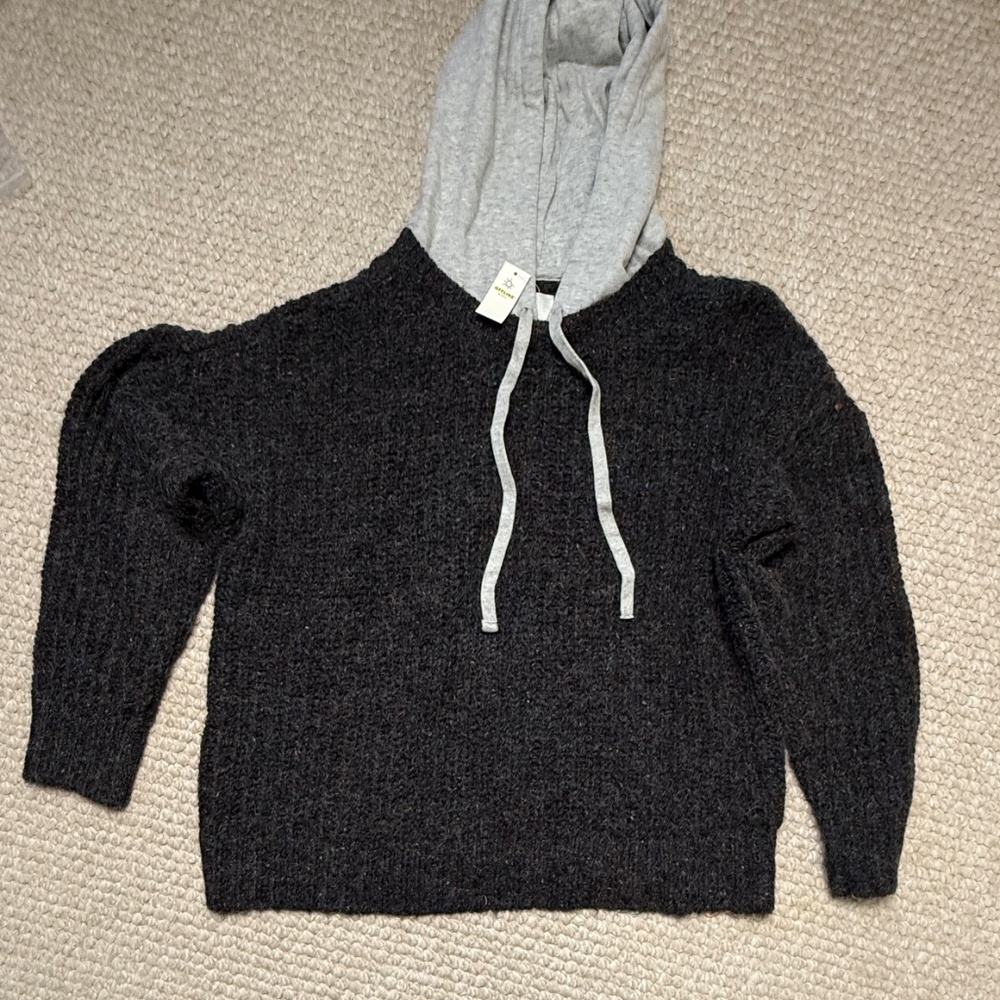 AERIE Offline Ribbed Knit Sweater Hoodie Charcoal Heather Gray S  Multicolor NWT - Picture 5 of 11